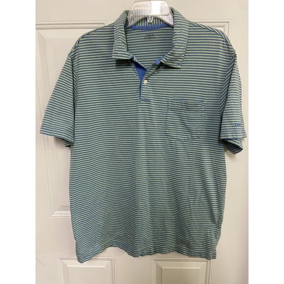 IZOD Polo Shirt Mens Large Green Blue Striped Saltwater Relaxed Preppy - Picture 2 of 4